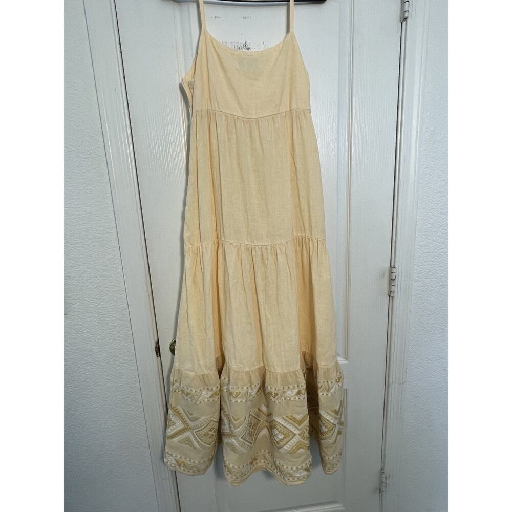Haris Cotton Linen Dress Size S Yellow Spaghetti Strap Embroidered Sun Dress - Picture 3 of 5